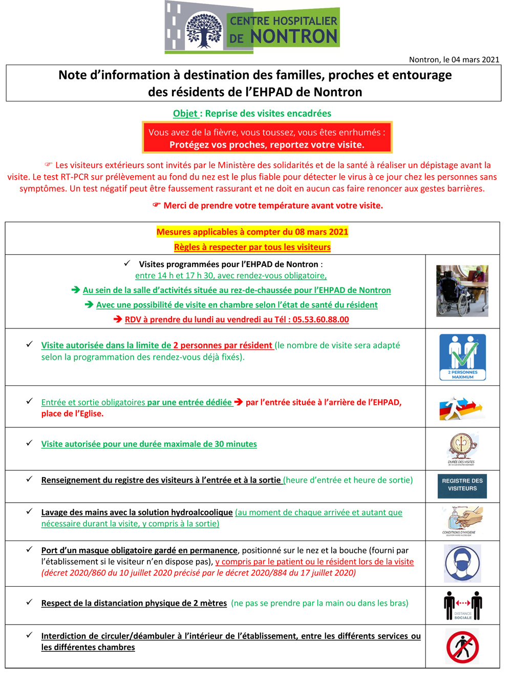 NI Familles modalites visites Deconfinement EHPAD de Nontron 04 03 2021