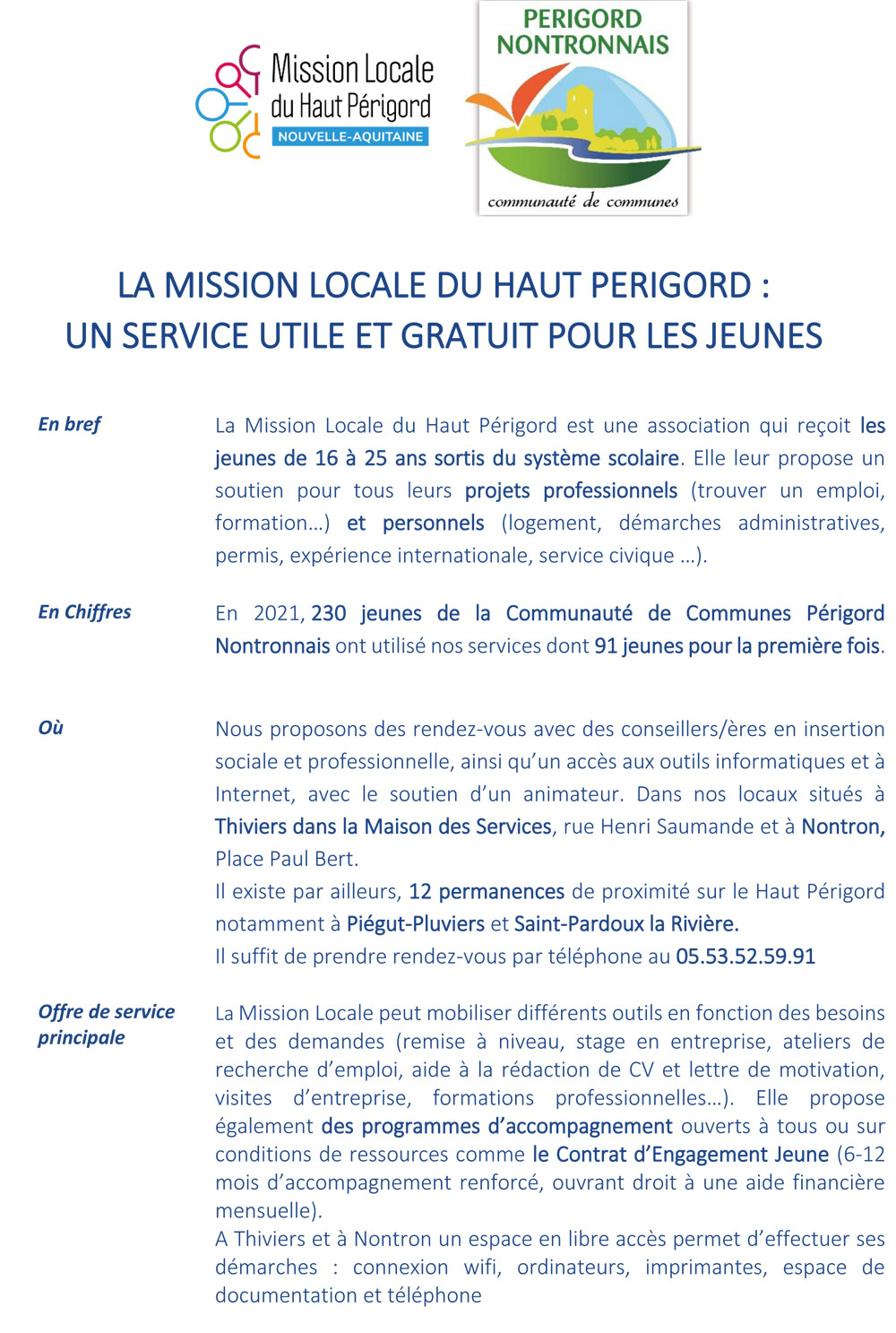 La Mission Locale du Haut Périgord un service utile et gratuit pour les jeunes Périgord Nontronnais 1