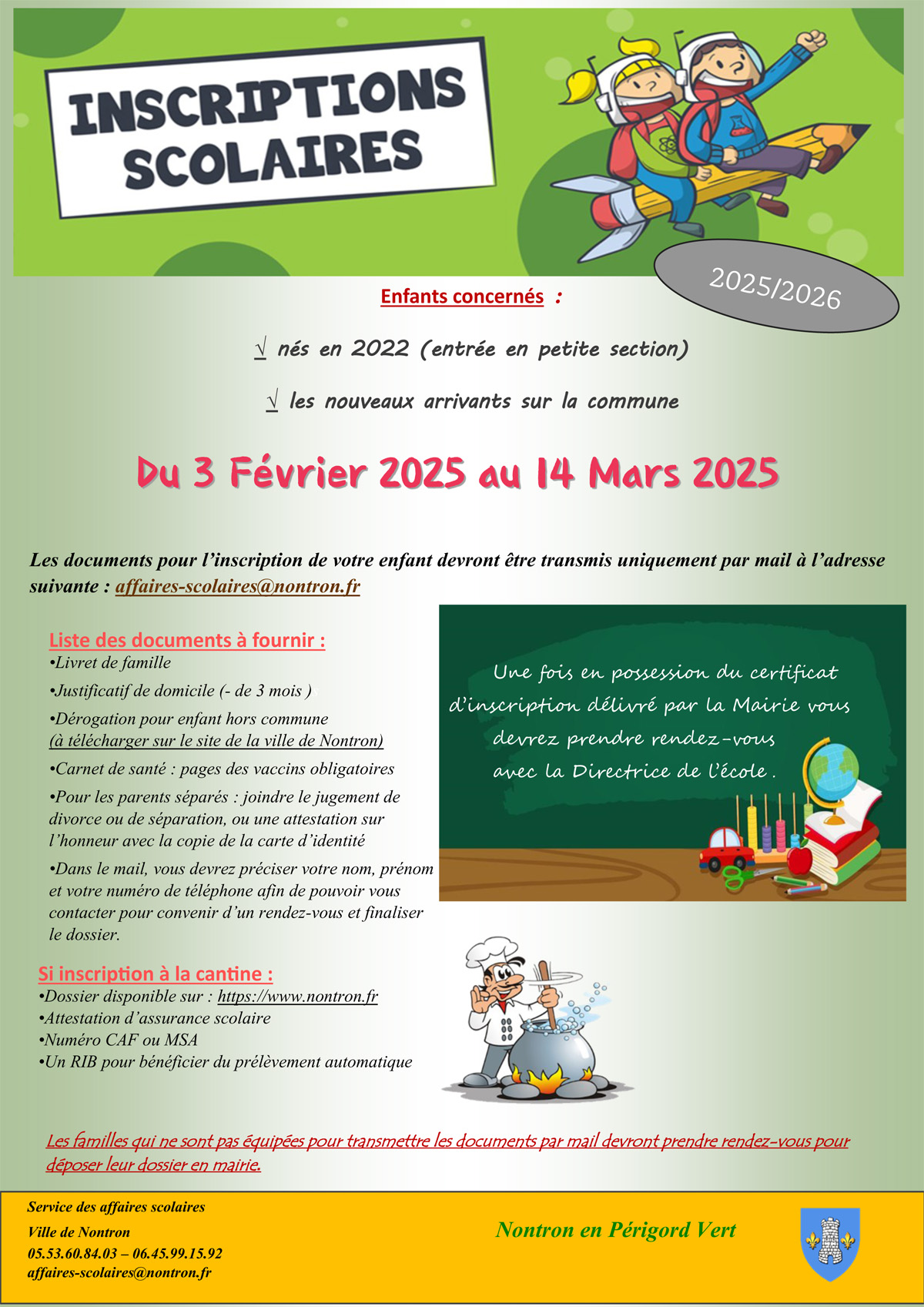 Infos inscriptions rentrée 2023