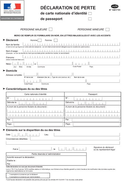 déclaration perte